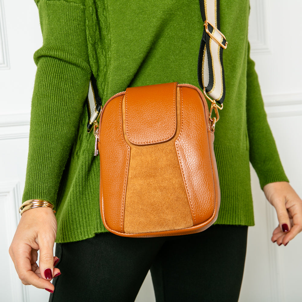 Saffron Leather & Suede Cross Body Handbag